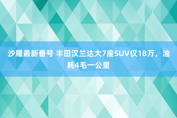 沙羅最新番号 丰田汉兰达大7座SUV仅18万，油耗4毛一公里