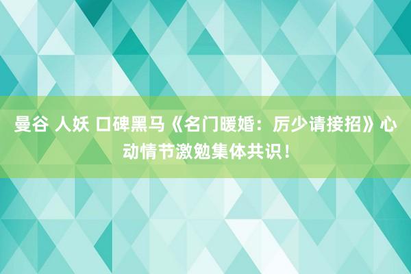 曼谷 人妖 口碑黑马《名门暖婚：厉少请接招》心动情节激勉集体共识！